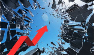Red upward arrow breaking through glass, symbolizing small-cap breakout and Nvidia earnings impact in August 2025