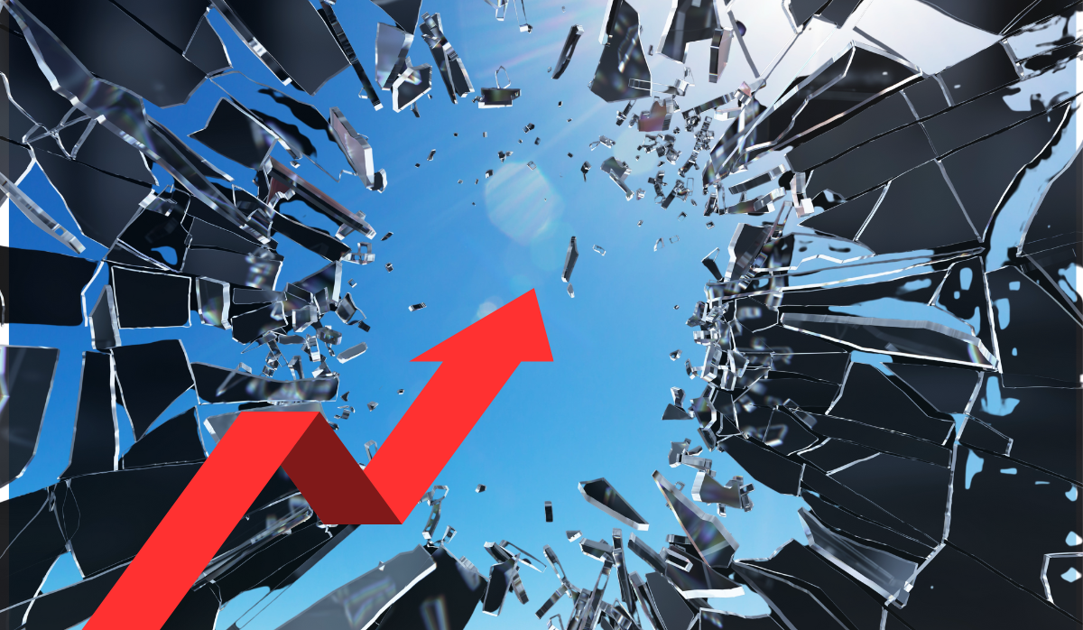 Red upward arrow breaking through glass, symbolizing small-cap breakout and Nvidia earnings impact in August 2025